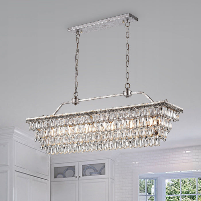 Edvivi Antique Silver 6-light Rectangular Kitchen Island Chandelier