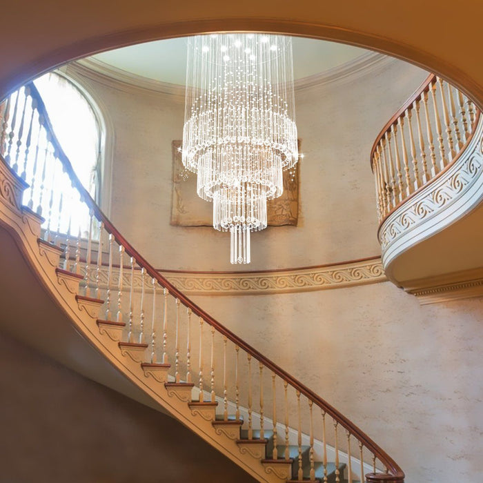 Floating Castle Raindrop Crystal Foyer Stairway Chandelier