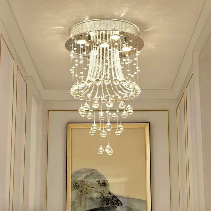 Modern Round Flush Mount Crystal Hallway Chandelier